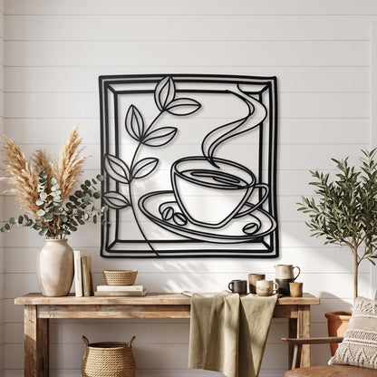 Metal Coffee Cup Wall Art styled above a sofa