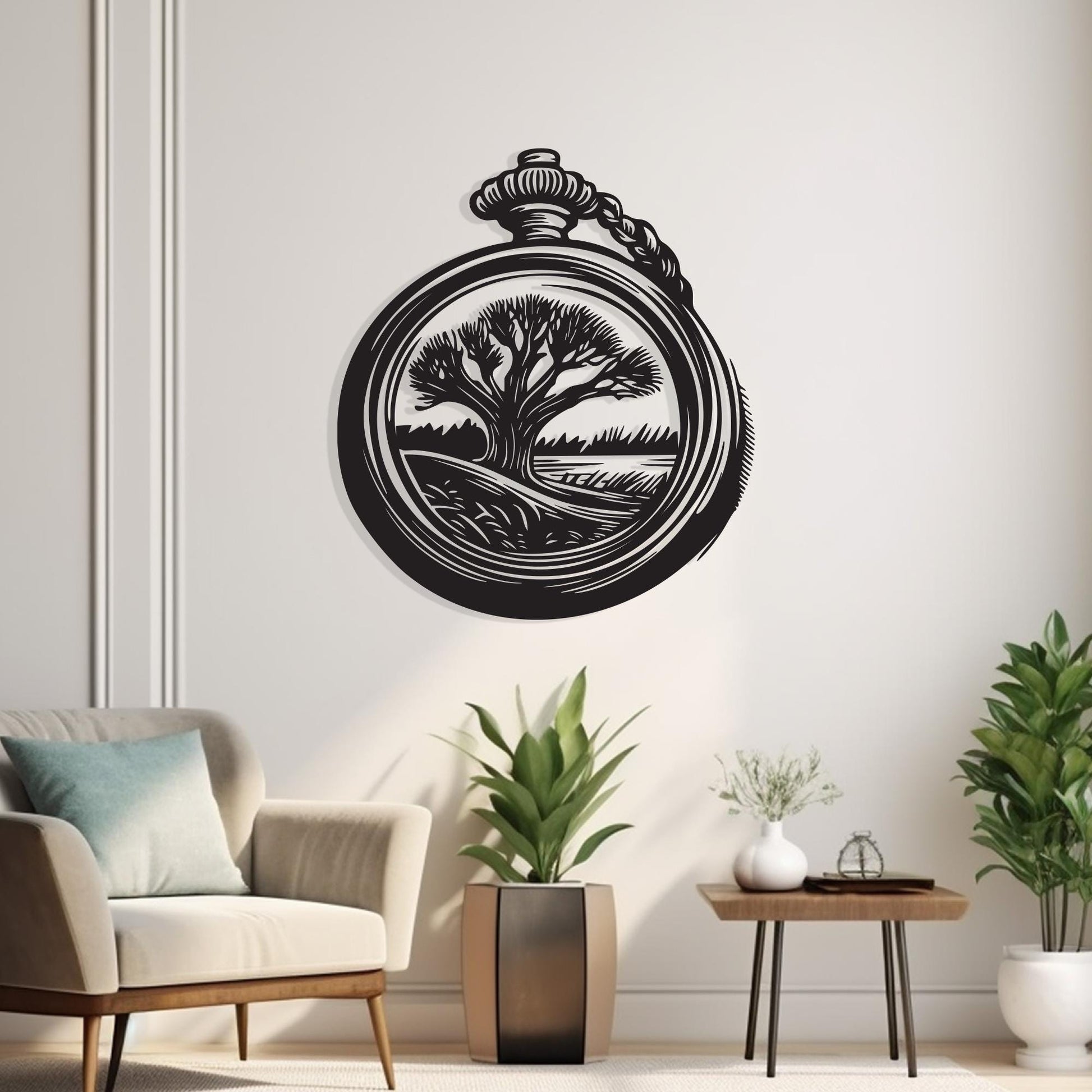 Vintage Pocket Watch Metal Wall Art – laser-cut steel wall decor