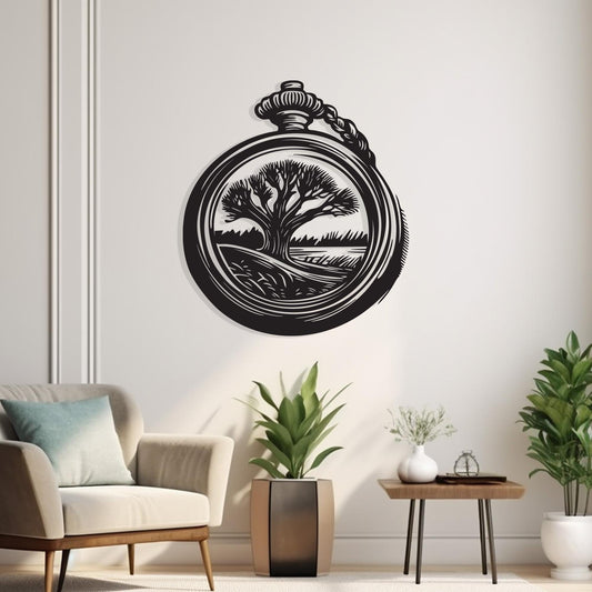 Vintage Pocket Watch Metal Wall Art – laser-cut steel wall decor