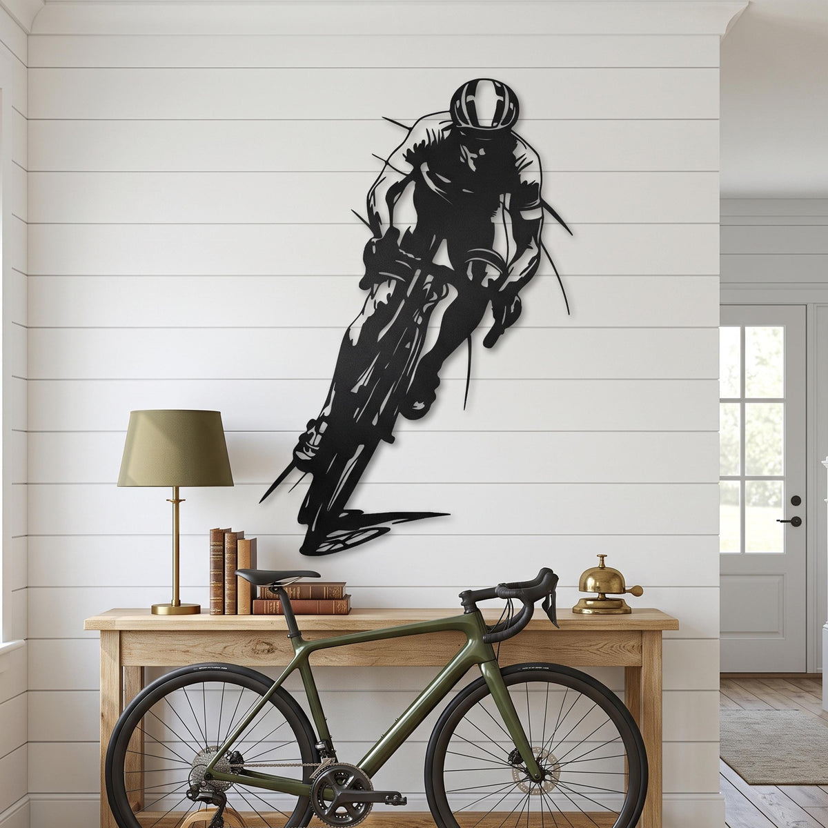 Metal Cyclist Wall Art close-up of the powder-coated finish