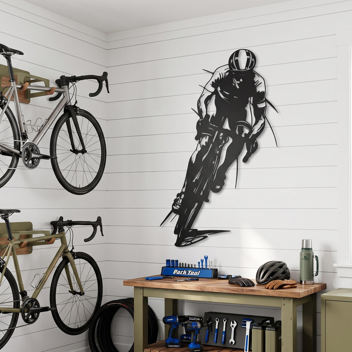 Metal Cyclist Wall Art – laser-cut steel wall decor