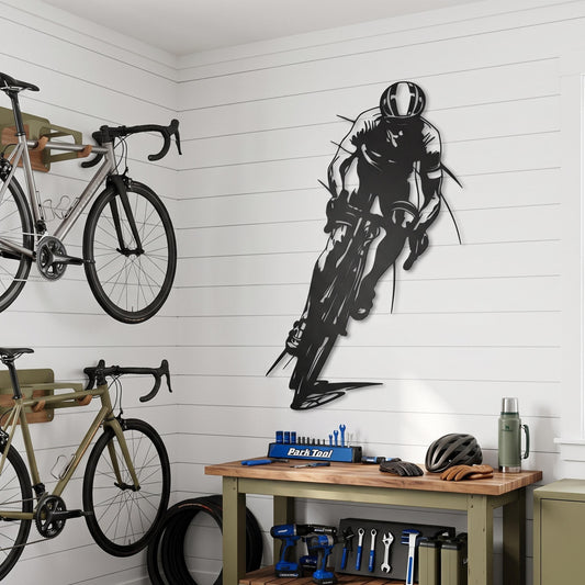 Metal Cyclist Wall Art – laser-cut steel wall decor