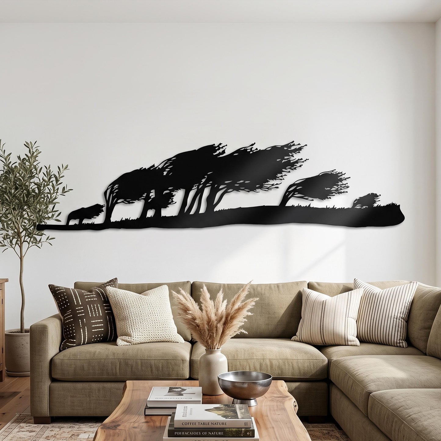 Panoramic Tree Line Metal Wall Art close-up of the powder-coated finish