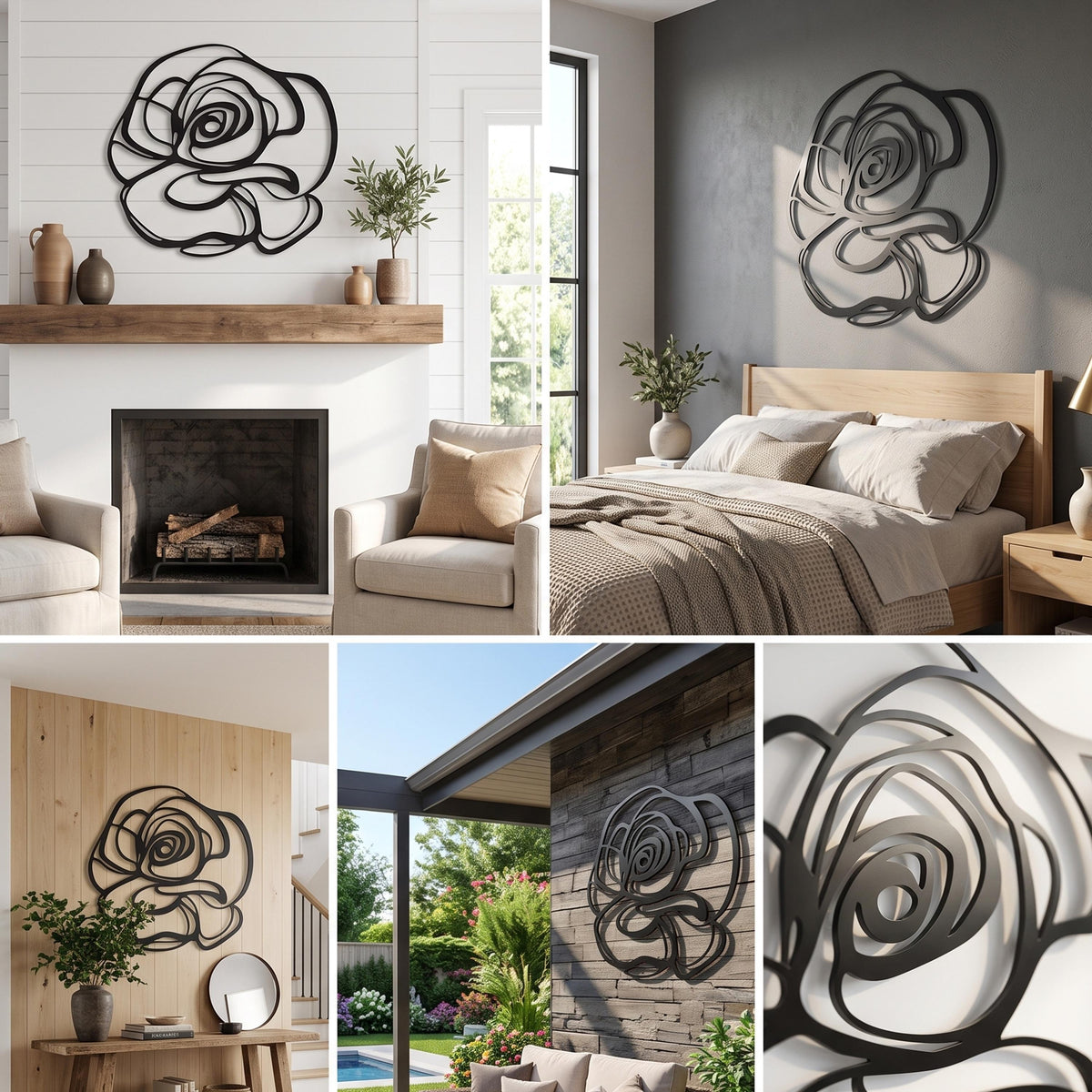 Abstract Rose Metal Wall Art colour options for the metal panel