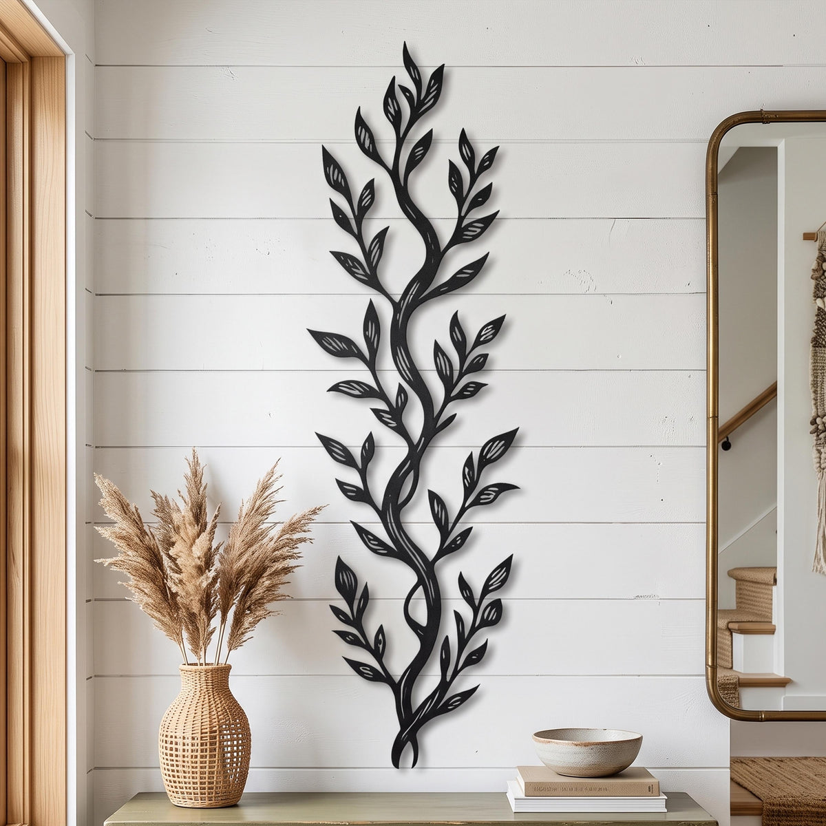 Vertical Leaf Metal Wall Art – laser-cut steel wall art