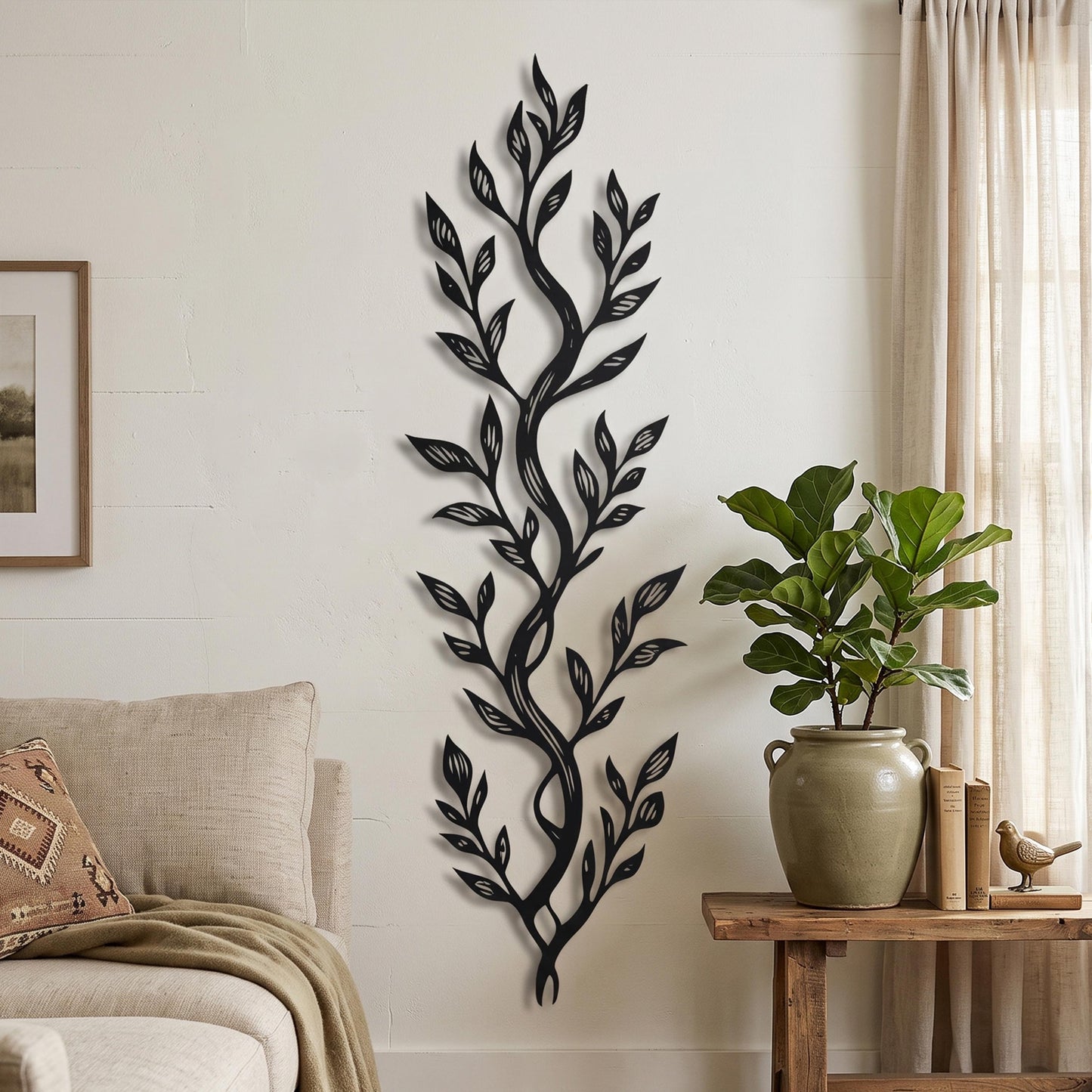 Vertical Leaf Metal Wall Art close-up of the powder-coated finish