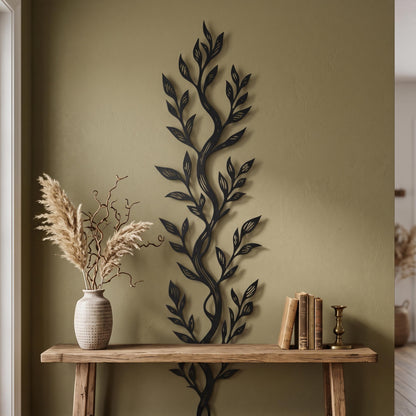 Vertical Leaf Metal Wall Art hanging bracket and mounting detail