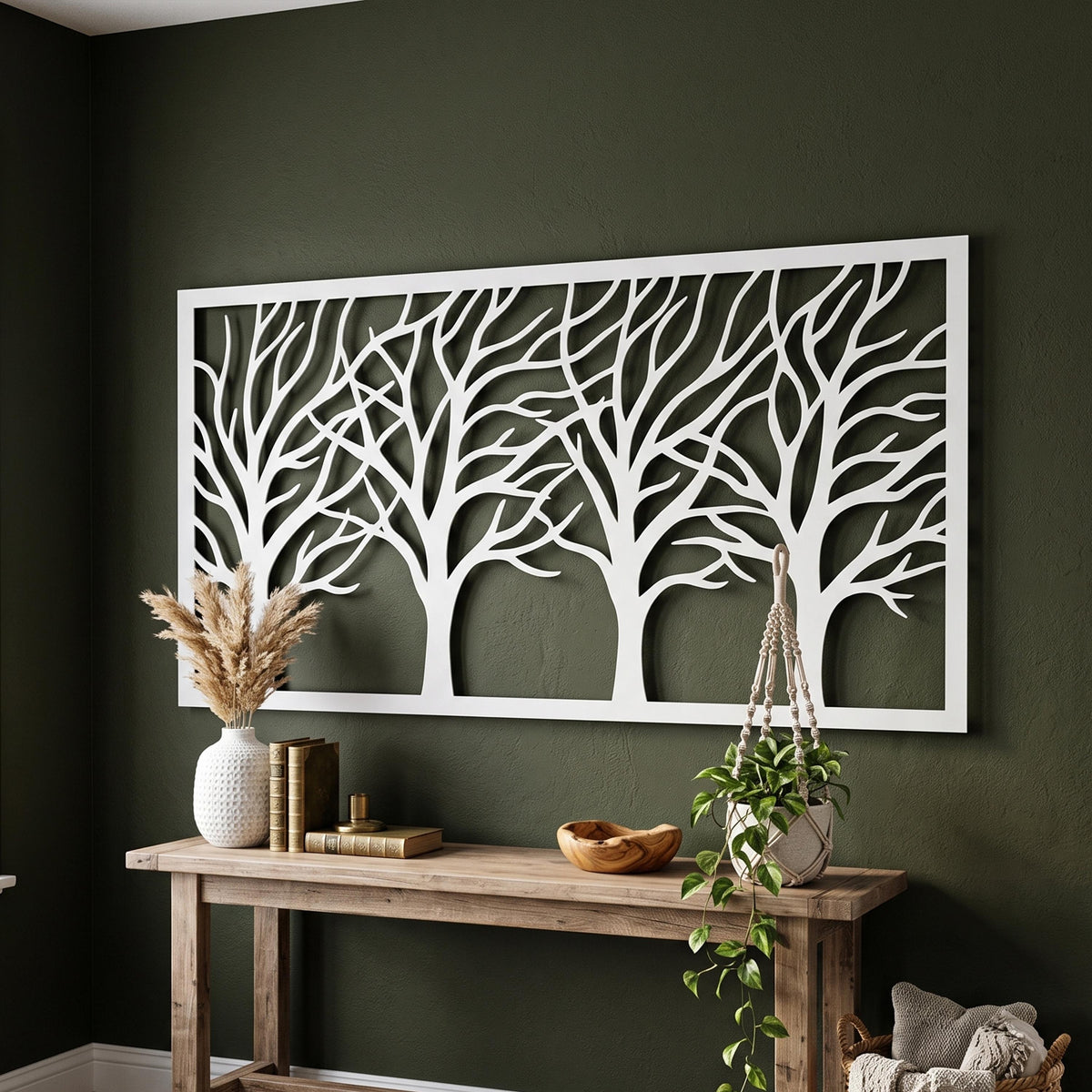 Framed Tree Branches Metal Wall Art hanging bracket and mounting detail