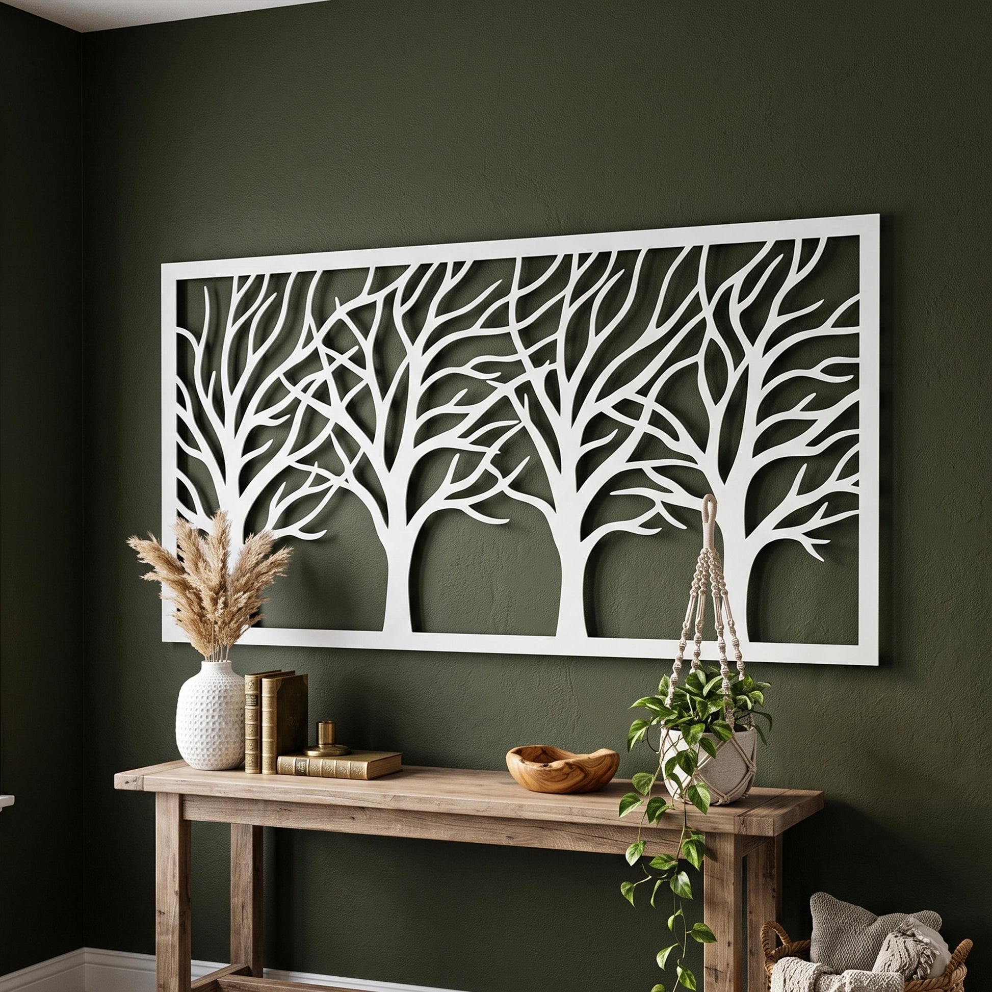 Framed Tree Branches Metal Wall Art hanging bracket and mounting detail