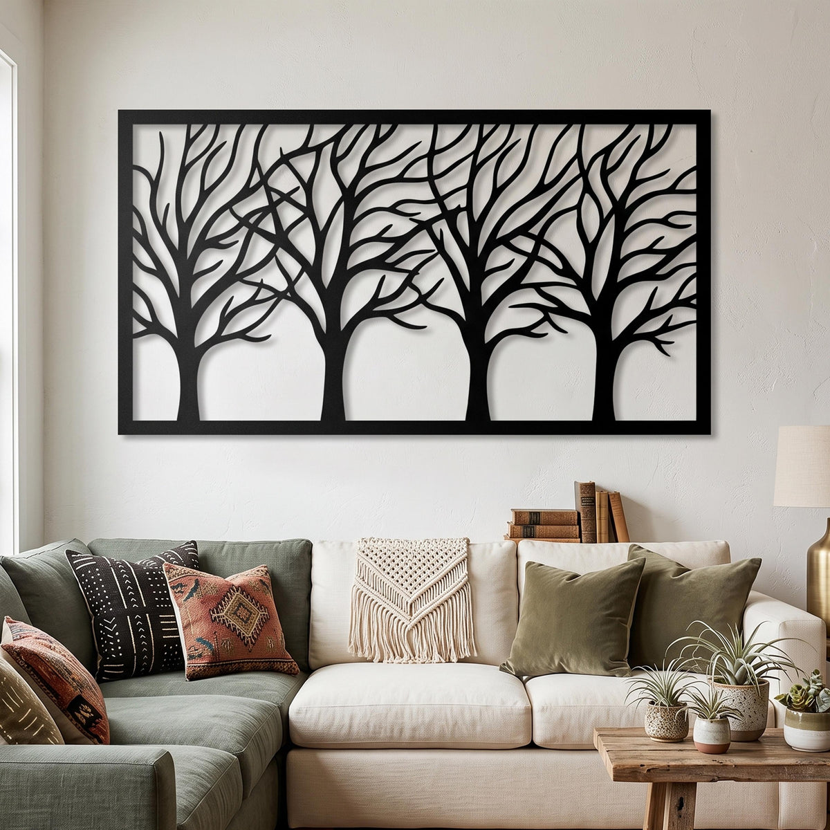 Framed Tree Branches Metal Wall Art – laser-cut steel wall art