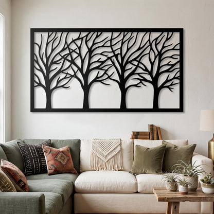 Framed Tree Branches Metal Wall Art – laser-cut steel wall art