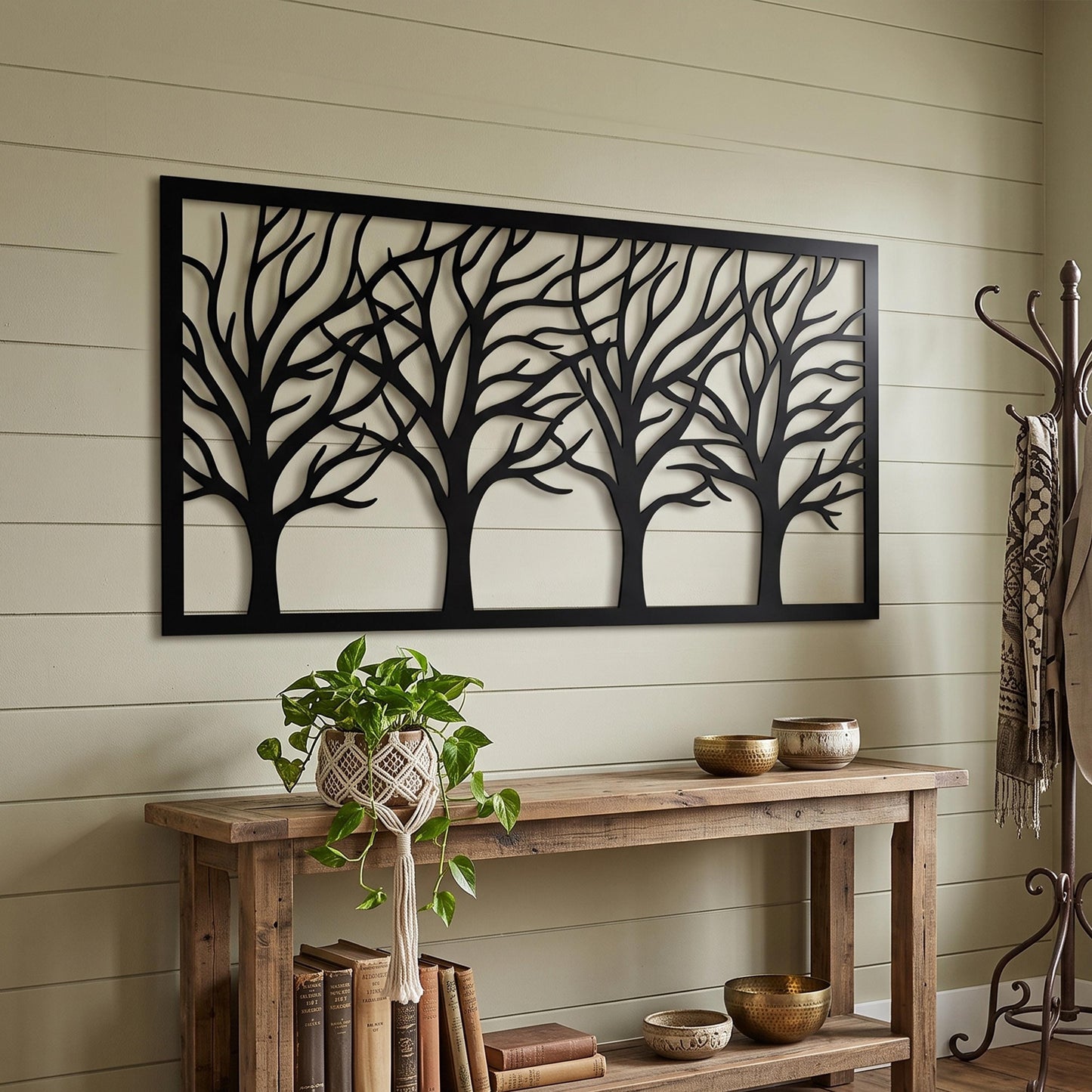 Framed Tree Branches Metal Wall Art detail of the laser-cut edge