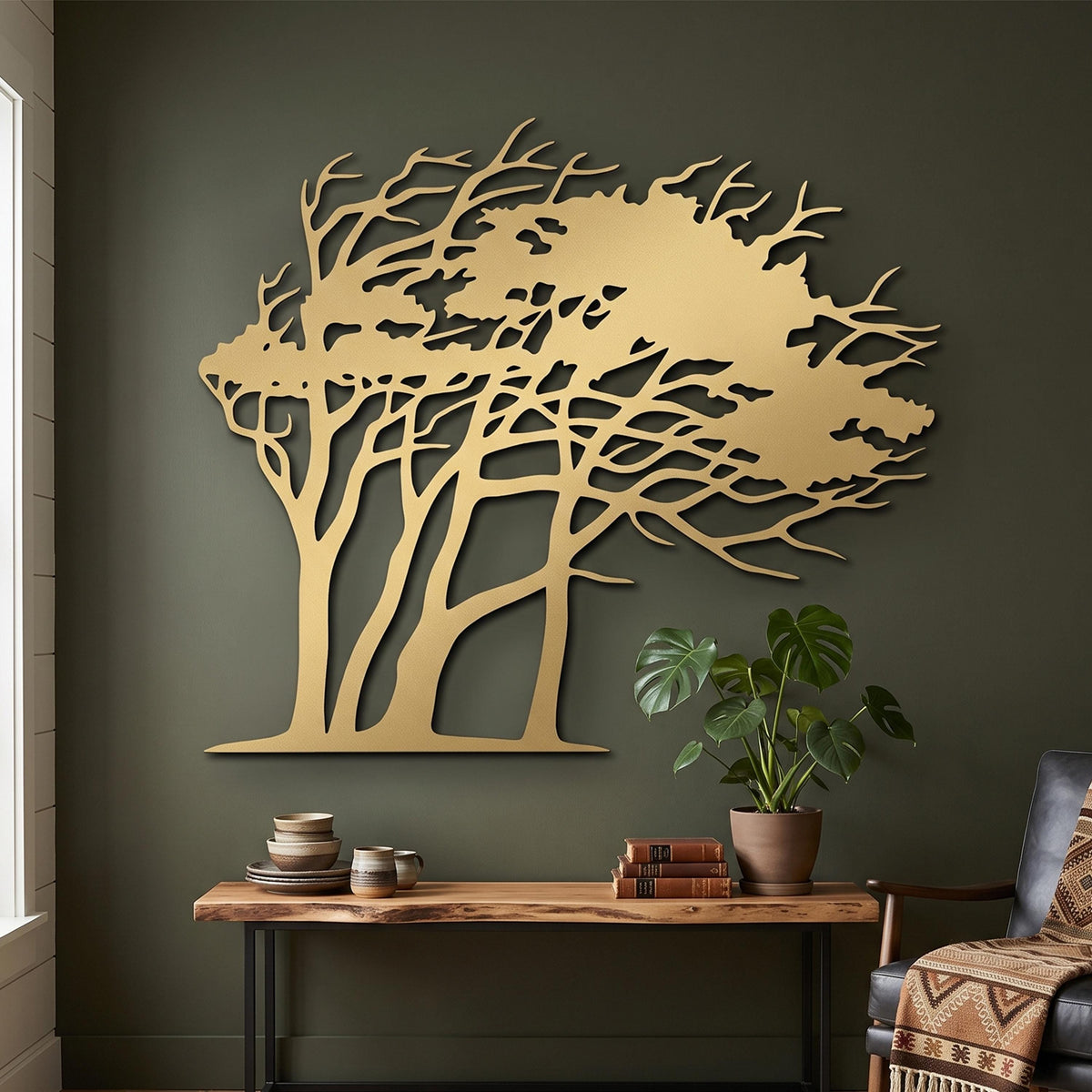 Windswept Tree Metal Wall Art hanging bracket and mounting detail