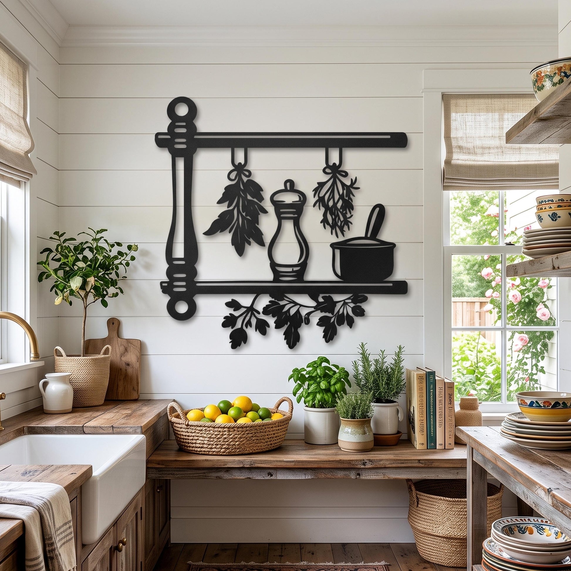 Kitchen Herbs Metal Wall Art close-up of the powder-coated finish