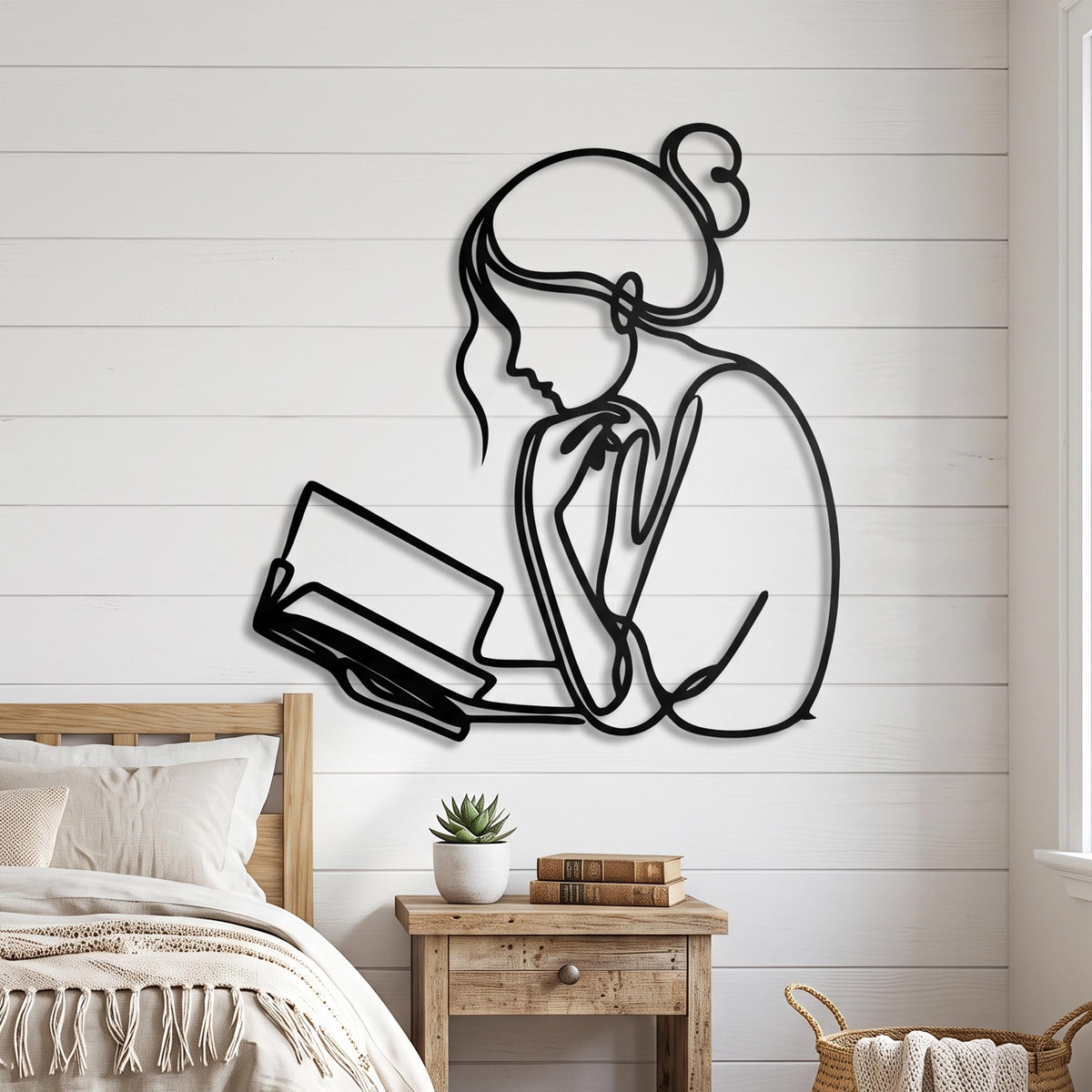 Minimalist Reading Woman Metal Wall Art colour options for the metal panel
