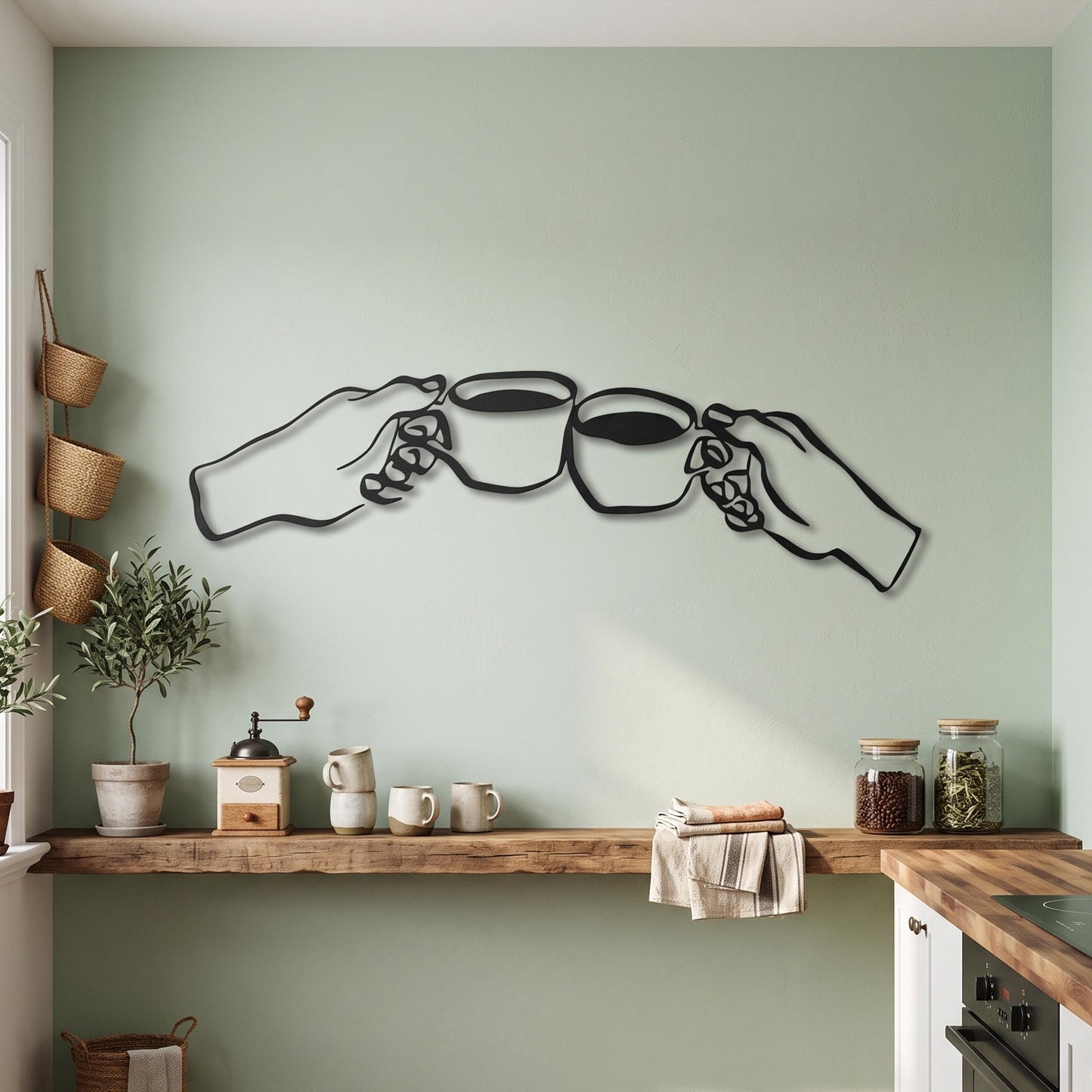 Coffee Cheers Metal Wall Art close-up of the powder-coated finish
