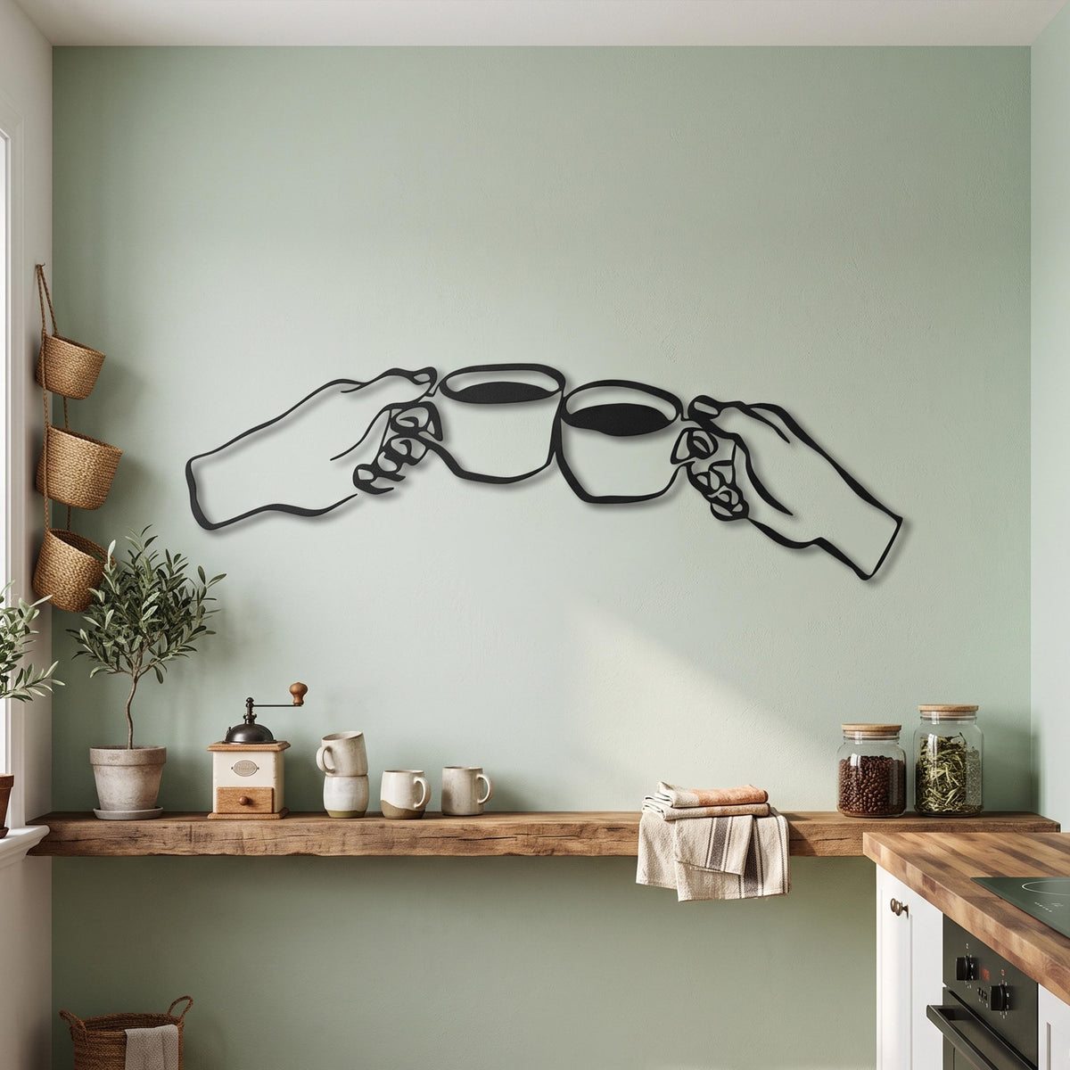 Coffee Cheers Metal Wall Art close-up of the powder-coated finish