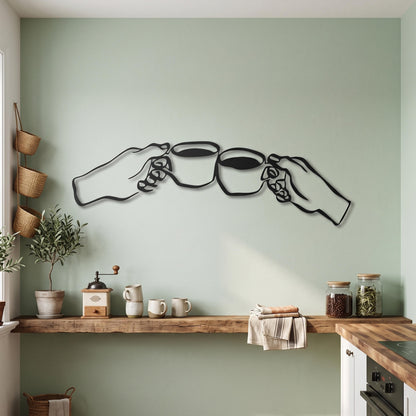 Coffee Cheers Metal Wall Art close-up of the powder-coated finish