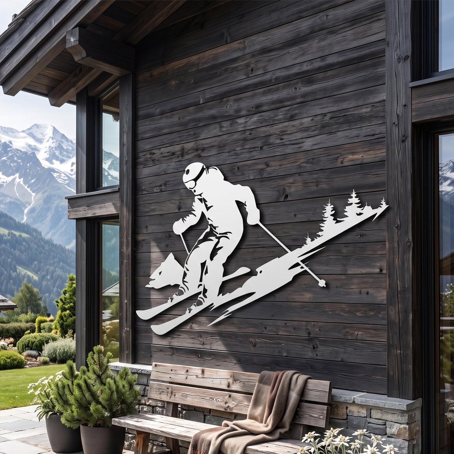 Skier Metal Wall Art close-up of the powder-coated finish