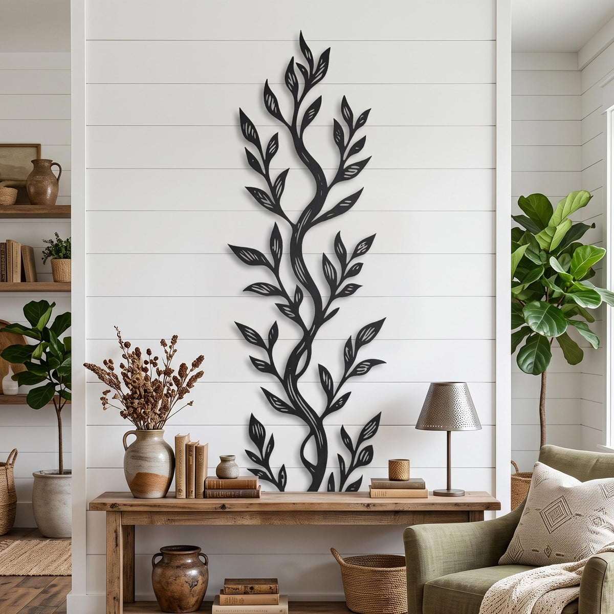 Vertical Leaf Metal Wall Art size guide in cm and inches