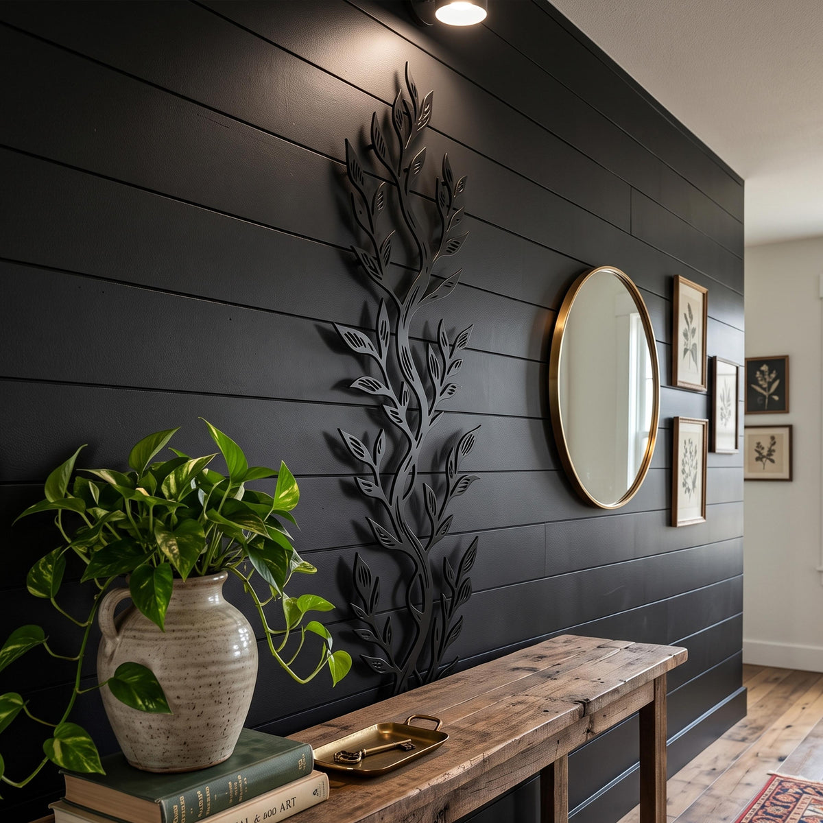 Vertical Leaf Metal Wall Art styled above a sofa