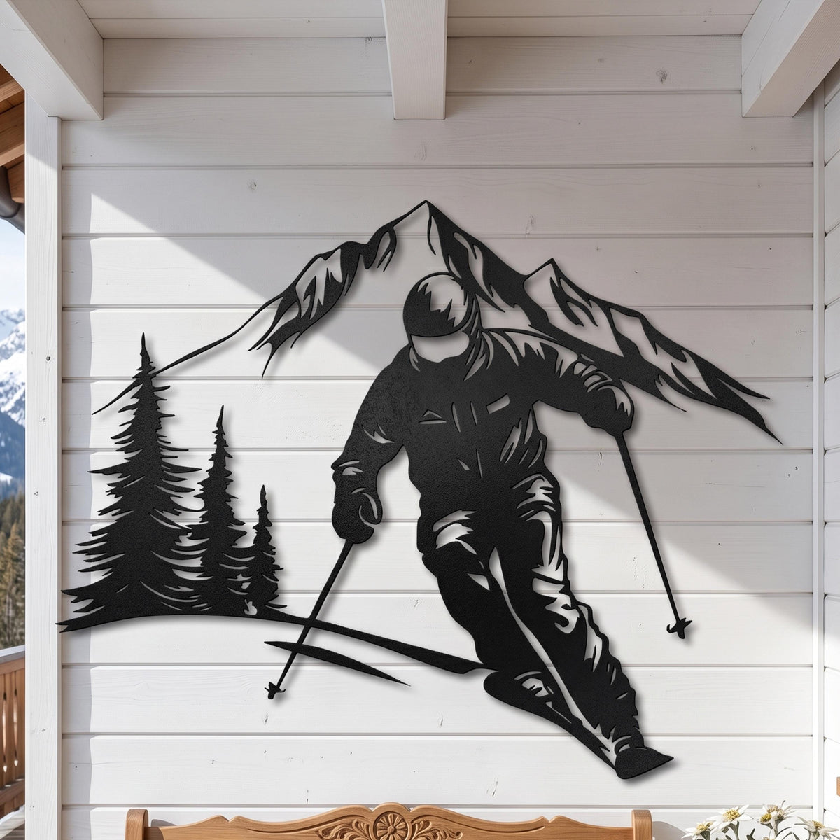 Skiing Metal Wall Art close-up of the powder-coated finish