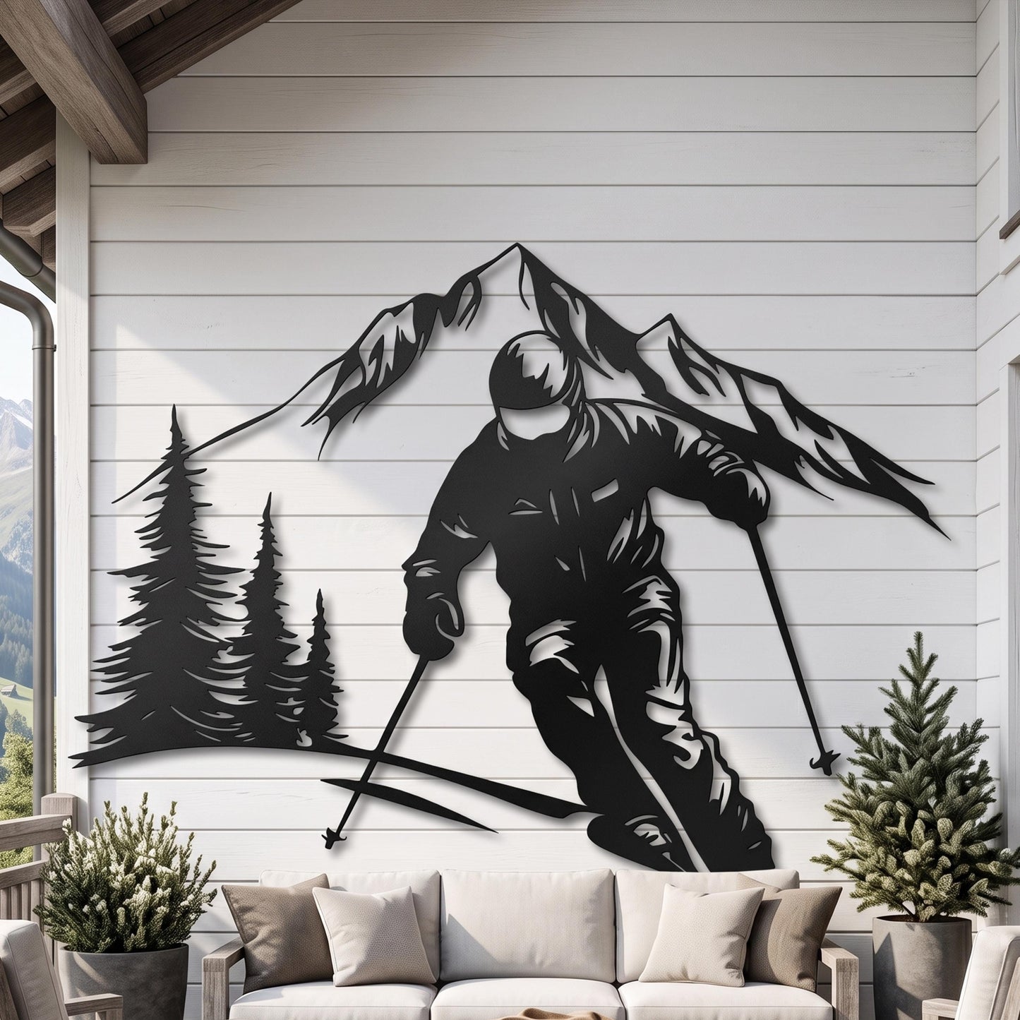 Skiing Metal Wall Art colour options for the metal panel
