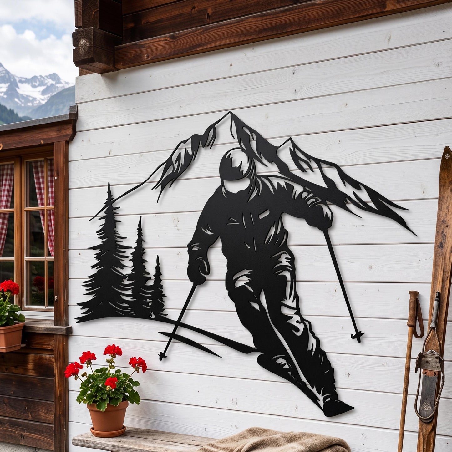 Skiing Metal Wall Art – laser-cut steel wall decor