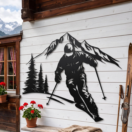 Skiing Metal Wall Art – laser-cut steel wall decor
