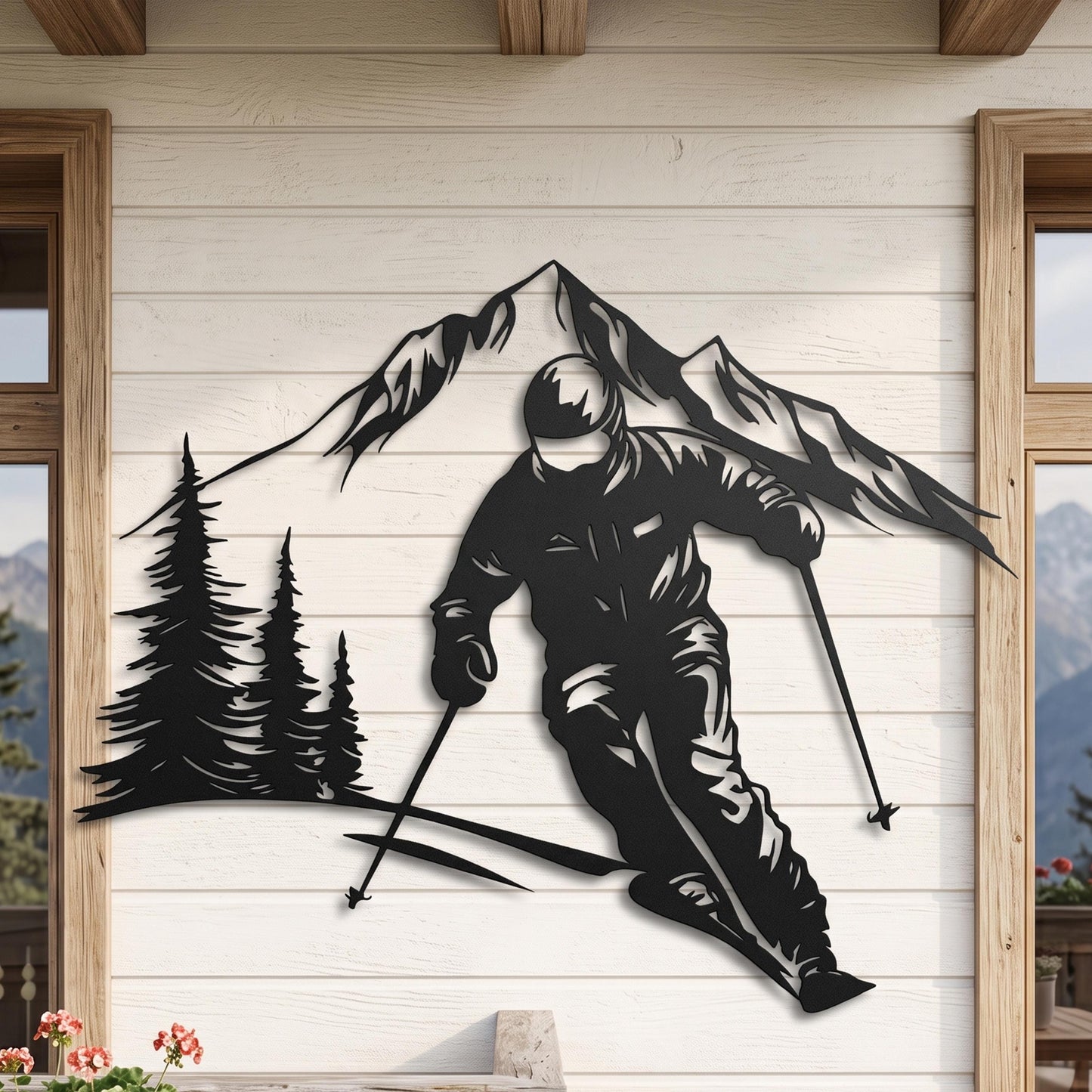 Skiing Metal Wall Art hanging hardware and mounting detail