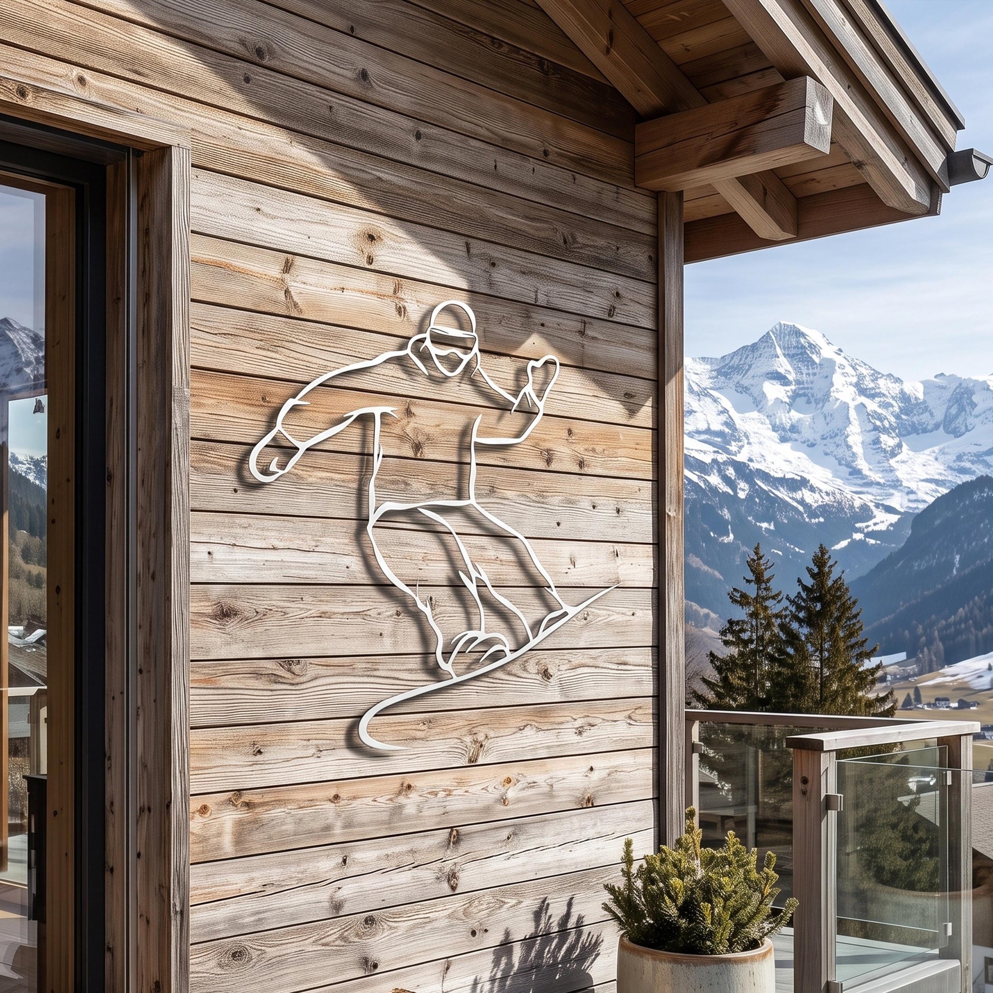 Snowboarder Metal Wall Art styled above a sofa