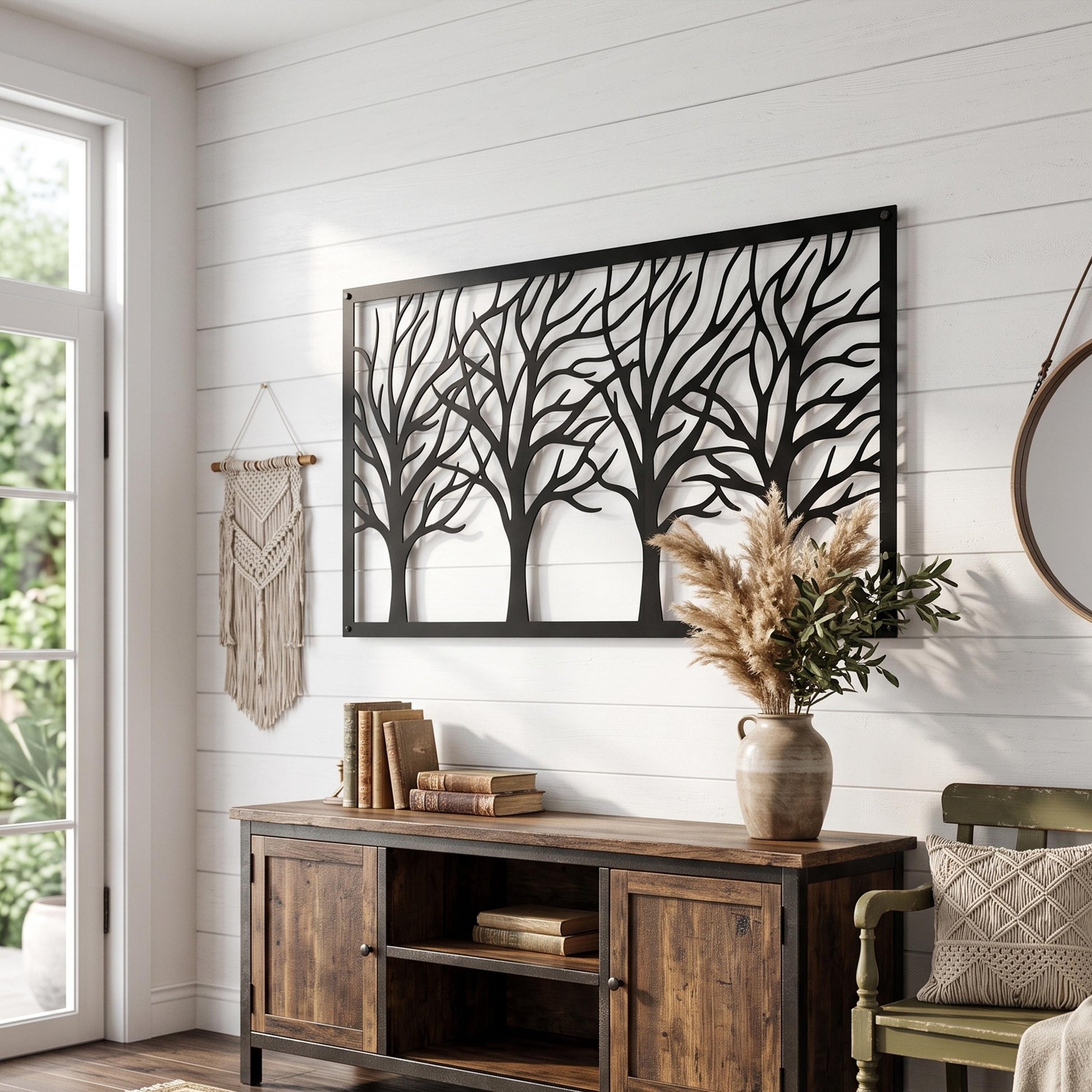 Framed Tree Branches Metal Wall Art size guide in cm and inches