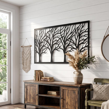 Framed Tree Branches Metal Wall Art size guide in cm and inches