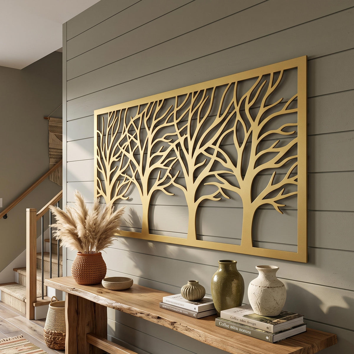 Framed Tree Branches Metal Wall Art shown in a modern interior
