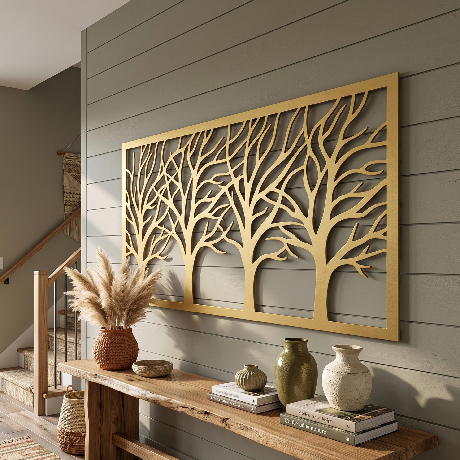 Framed Tree Branches Metal Wall Art shown in a modern interior
