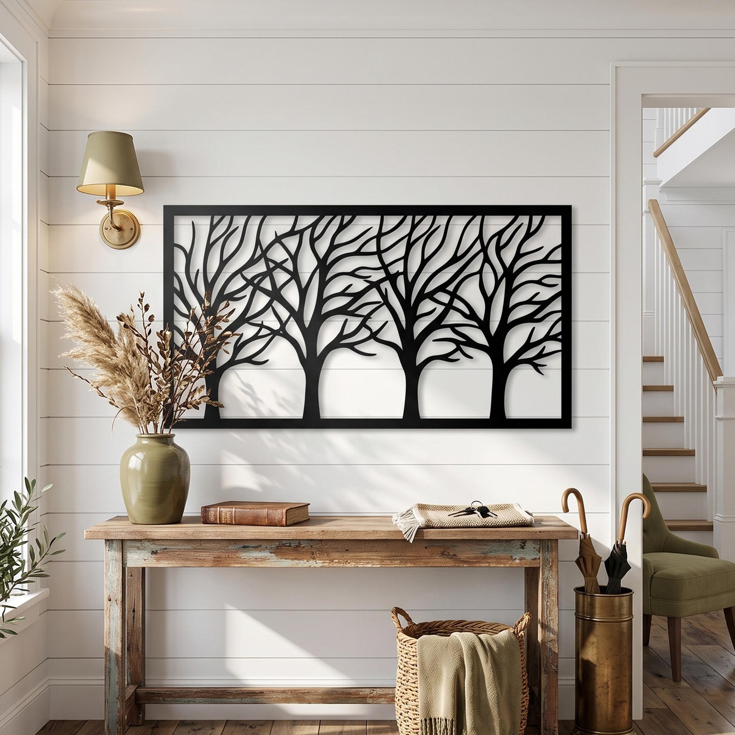 Framed Tree Branches Metal Wall Art close-up of the powder-coated finish