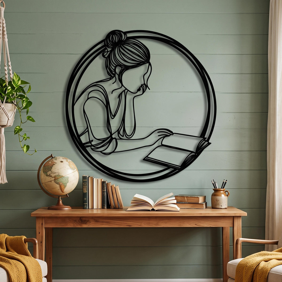 Minimalist Reading Woman Metal Wall Art close-up of the powder-coated finish