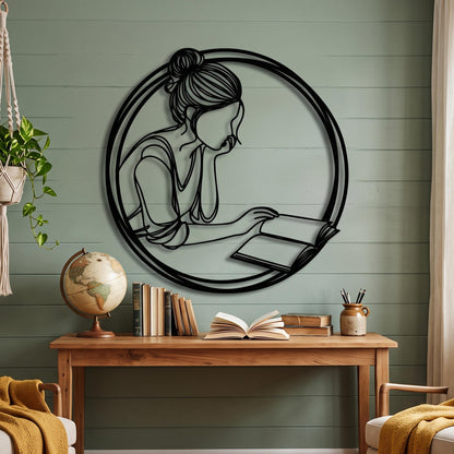 Minimalist Reading Woman Metal Wall Art close-up of the powder-coated finish