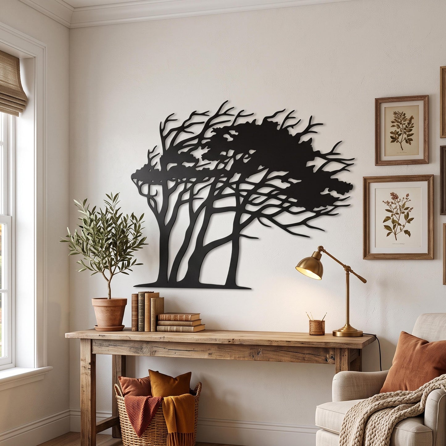 Windswept Tree Metal Wall Art shown in a modern interior