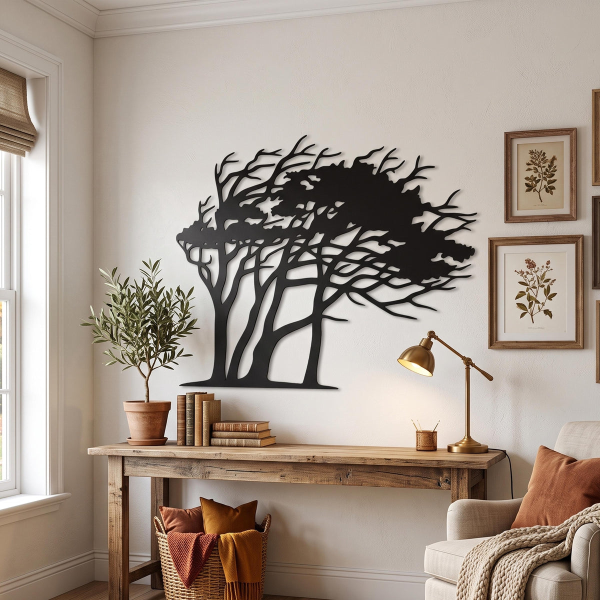 Windswept Tree Metal Wall Art shown in a modern interior