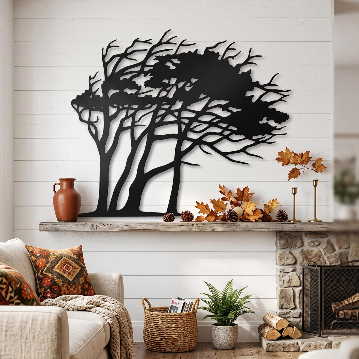 Windswept Tree Metal Wall Art bedroom interior styling