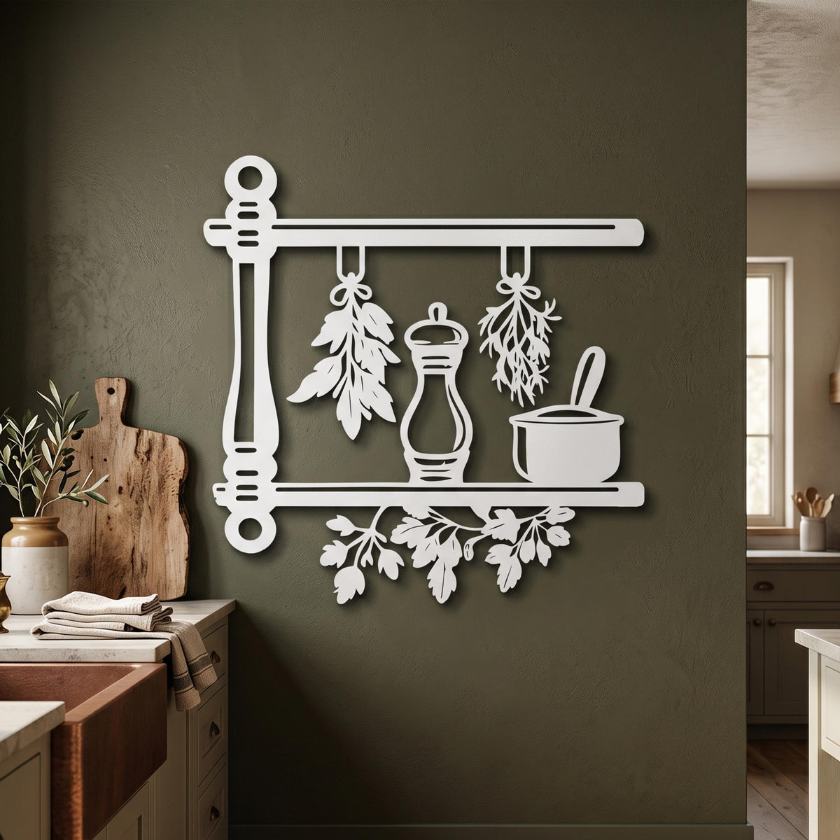 Kitchen Herbs Metal Wall Art detail of the metal edge