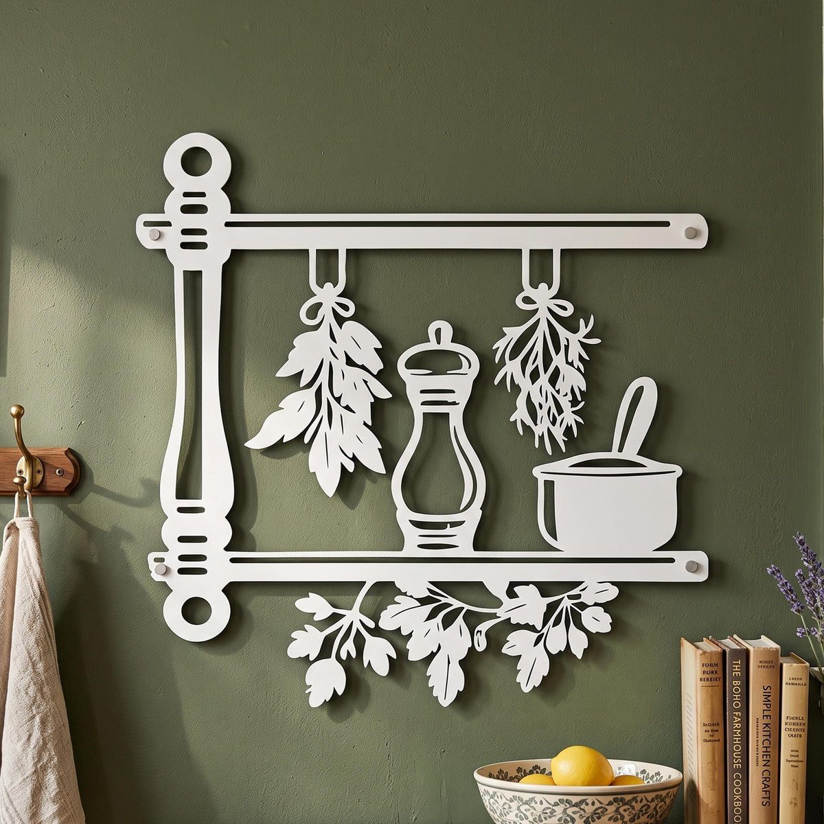 Kitchen Herbs Metal Wall Art size guide with dimensions in cm and inches