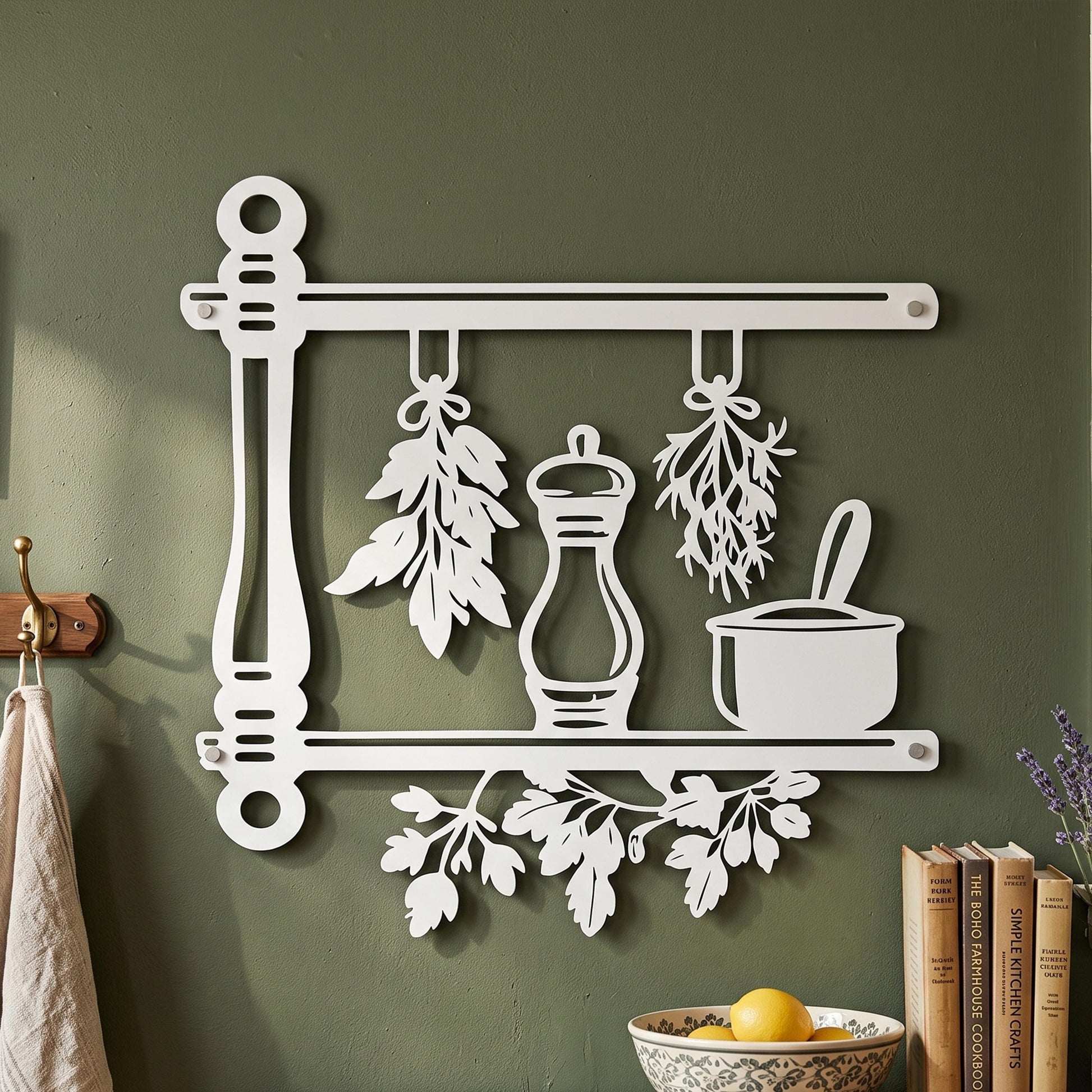 Kitchen Herbs Metal Wall Art size guide with dimensions in cm and inches