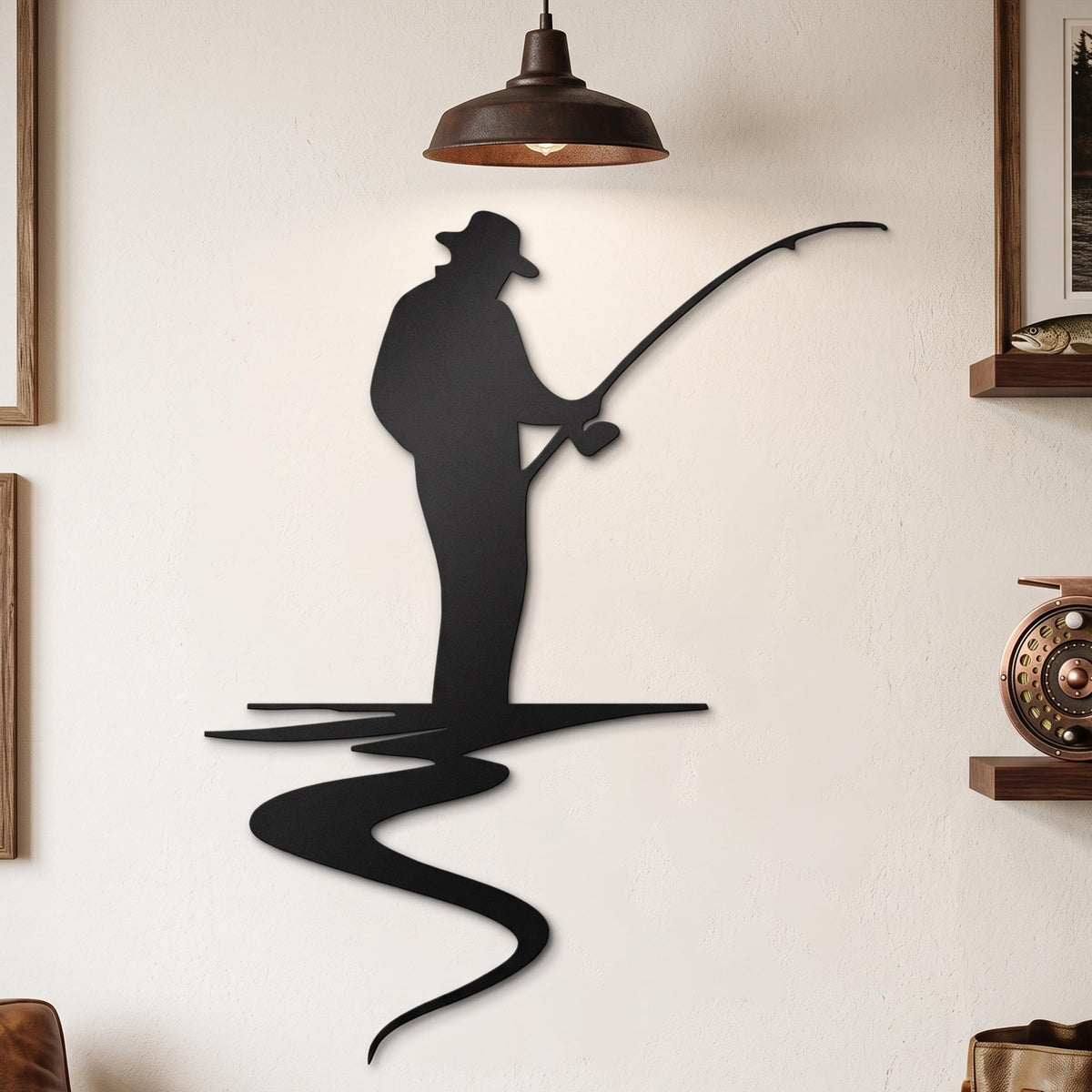 Fisherman Metal Wall Art hanging hardware and mounting detail