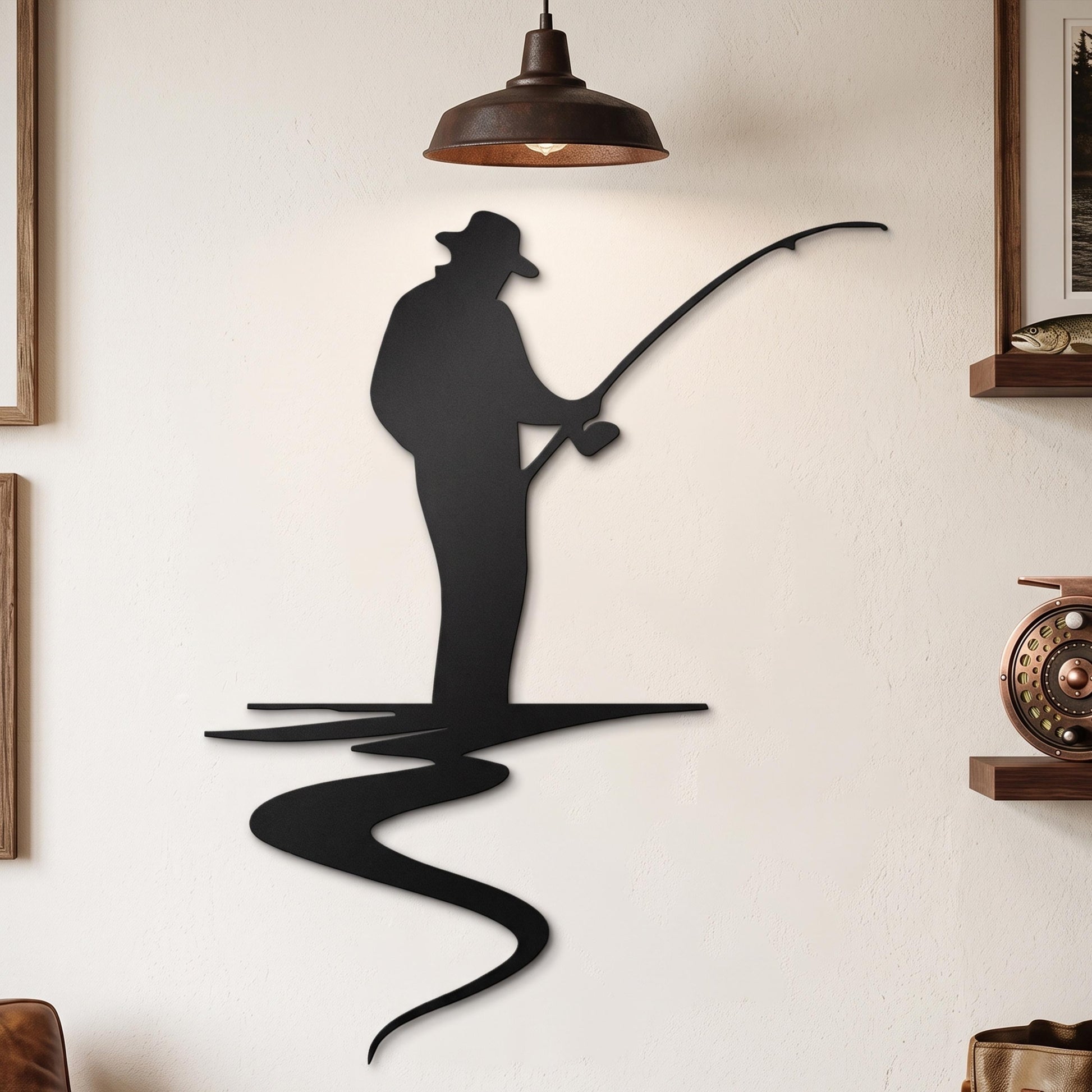 Fisherman Metal Wall Art hanging hardware and mounting detail