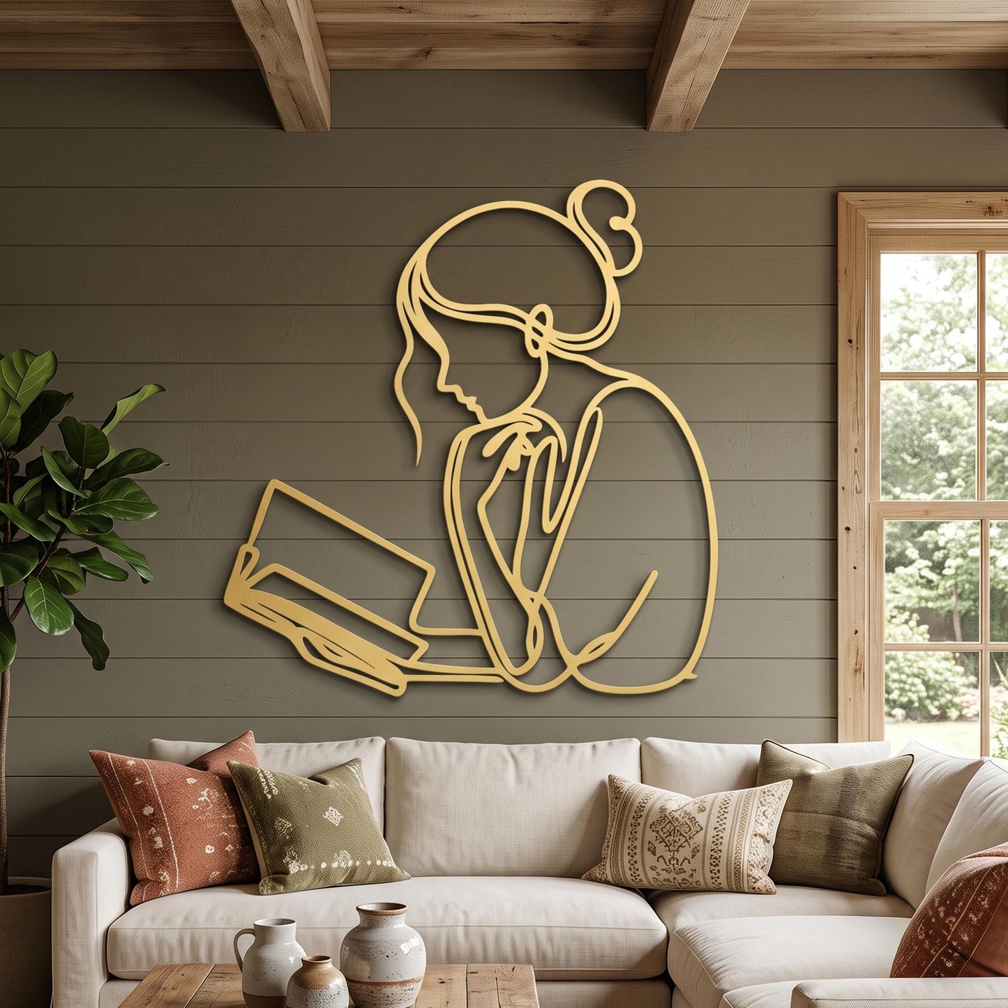 Minimalist Reading Woman Metal Wall Art bedroom interior styling