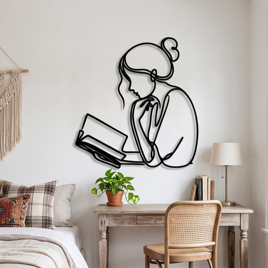 Minimalist Reading Woman Metal Wall Art – laser-cut steel wall decor