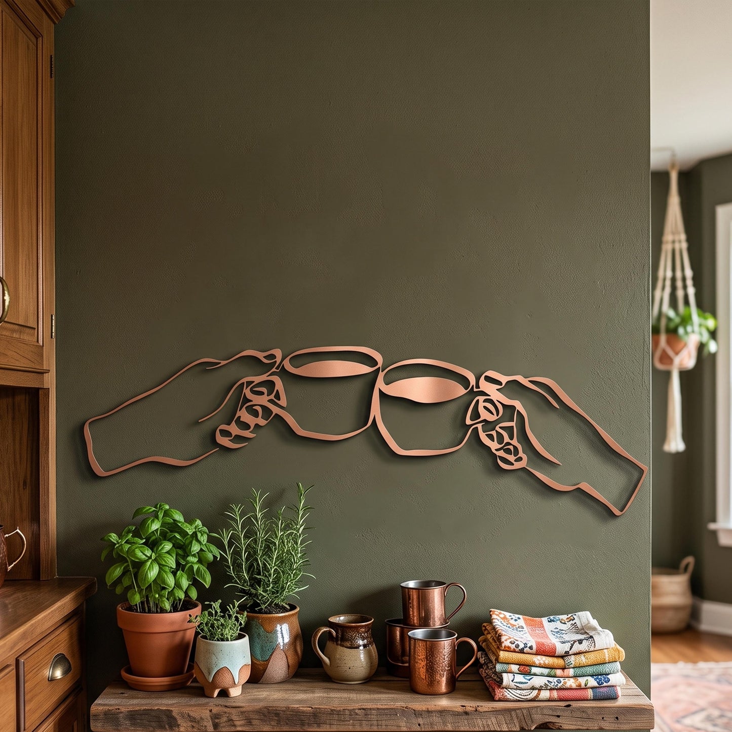 Coffee Cheers Metal Wall Art shown in a modern interior