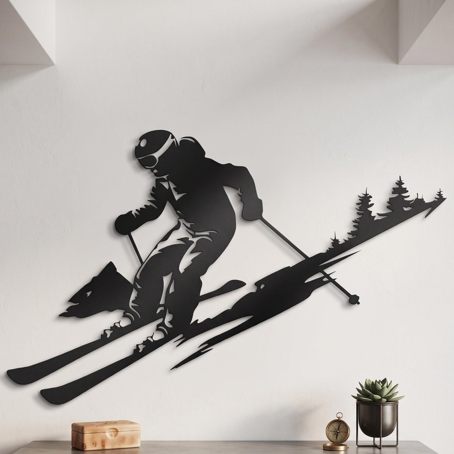 Skier Metal Wall Art – laser-cut steel wall decor